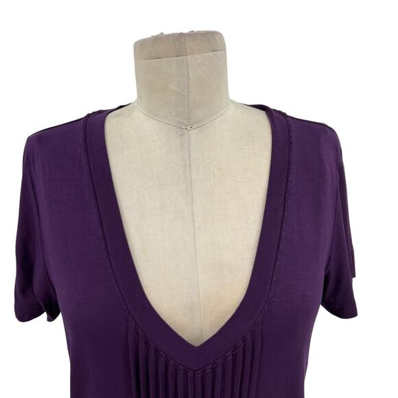 Escada Sport Purple Jersey Pintuck Short Sleeve Tee Rosette Belted Size Medium - Picture 2 of 12